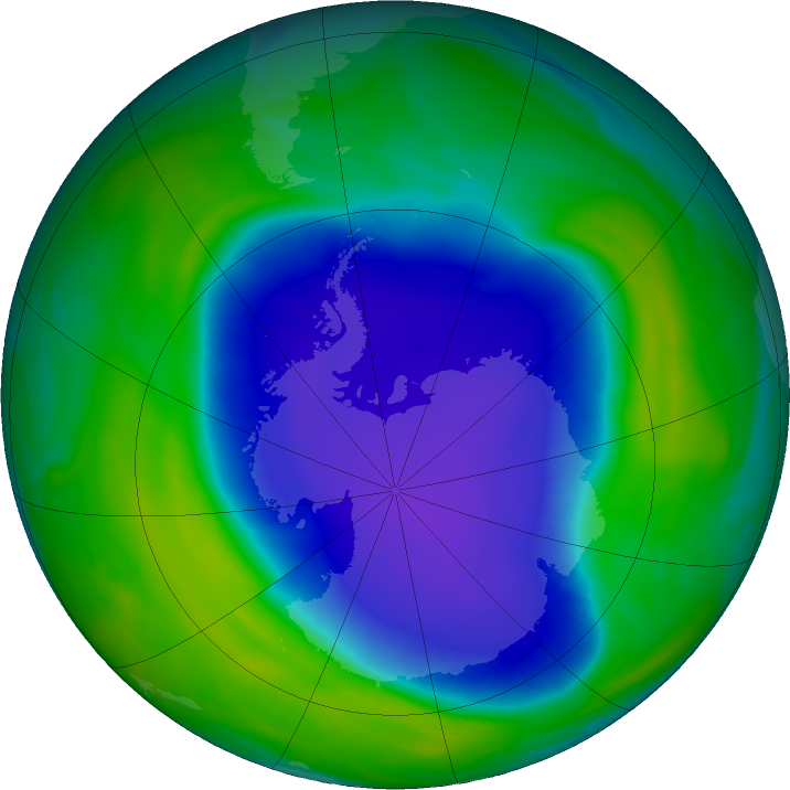 Antarctic ozone map for 22 November 2020